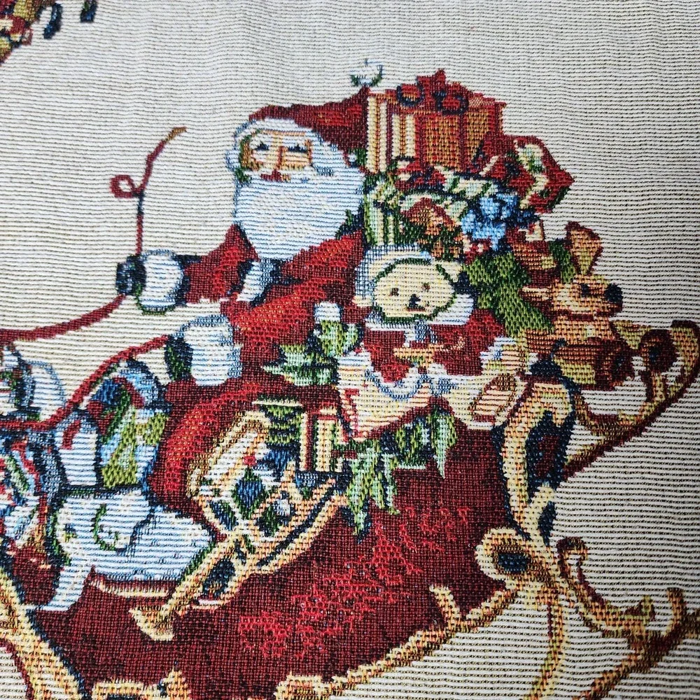 Christmas Santa With Reindeer Woven Pillow Covers Shams Set Of 2 Holiday Decor